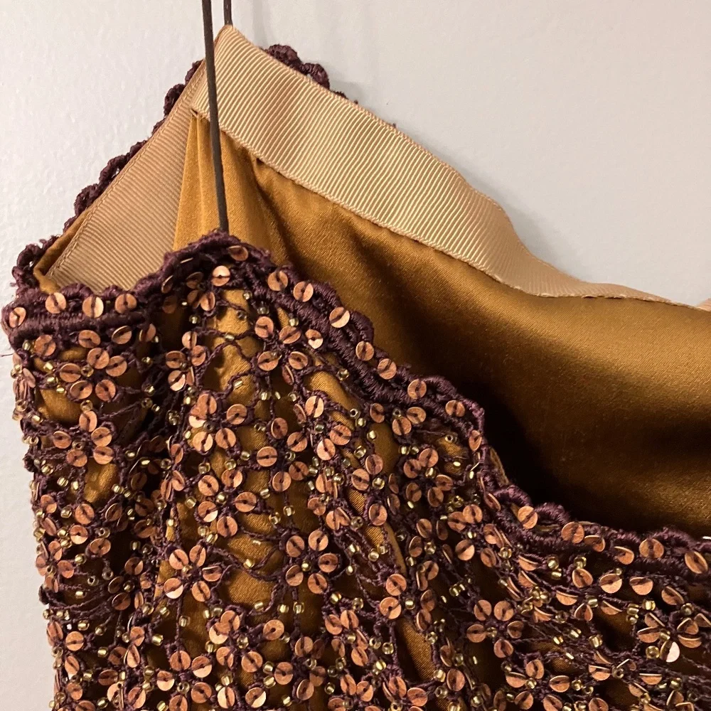 Badgley Mischka gold velvet beaded gown Vintage Y2K size 8 - Picture 8 of 15